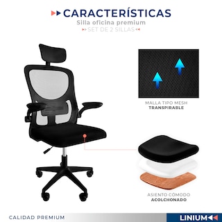 Foto 3 | Set 2 Sillas Oficina Escritorio Linium Ergo Premium Ejecutiva Color Negro
