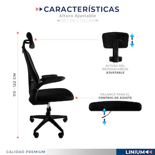 Foto 6 | Set 2 Sillas Oficina Escritorio Linium Ergo Premium Ejecutiva Color Negro