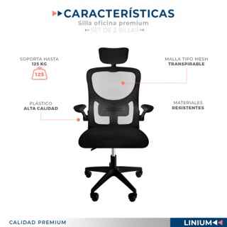 Foto 8 | Set 2 Sillas Oficina Escritorio Linium Ergo Premium Ejecutiva Color Negro