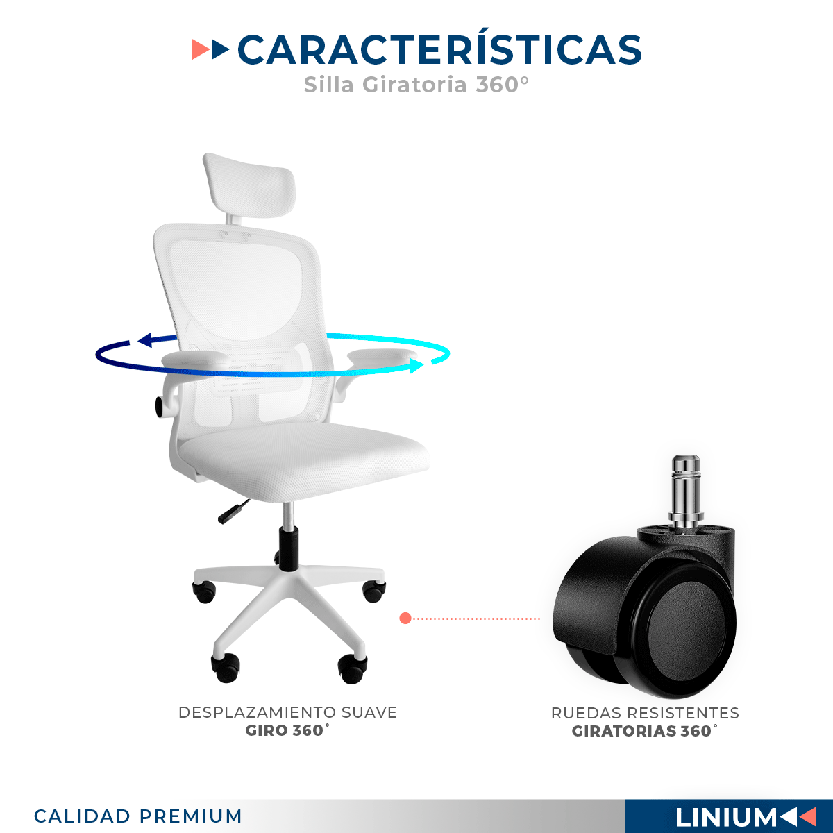 Foto 5 | Silla Oficina Escritorio Linium Ergonómica Premium Ejecutiva Color Blanca