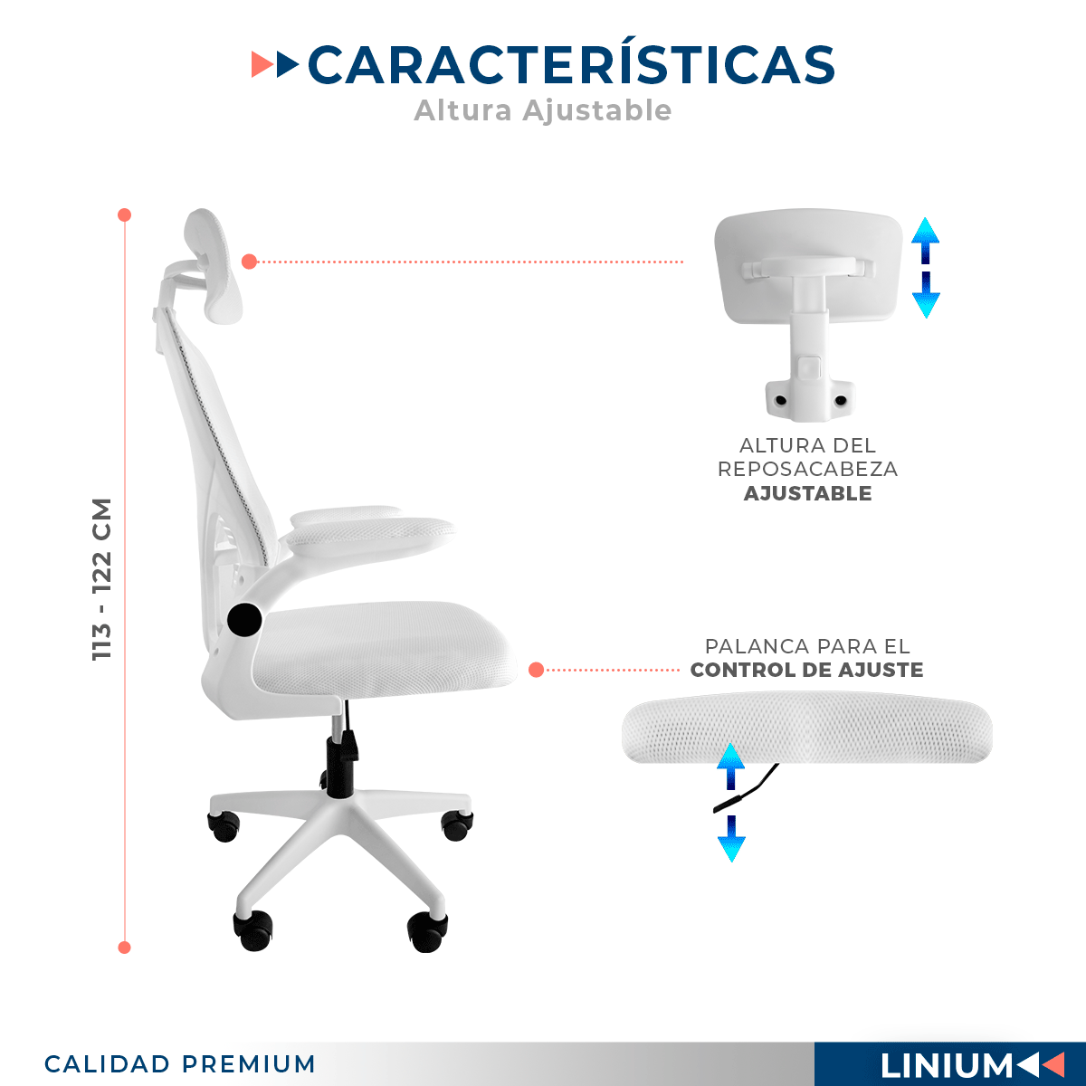 Foto 7 pulgar | Silla Oficina Escritorio Linium Ergonómica Premium Ejecutiva Color Blanca