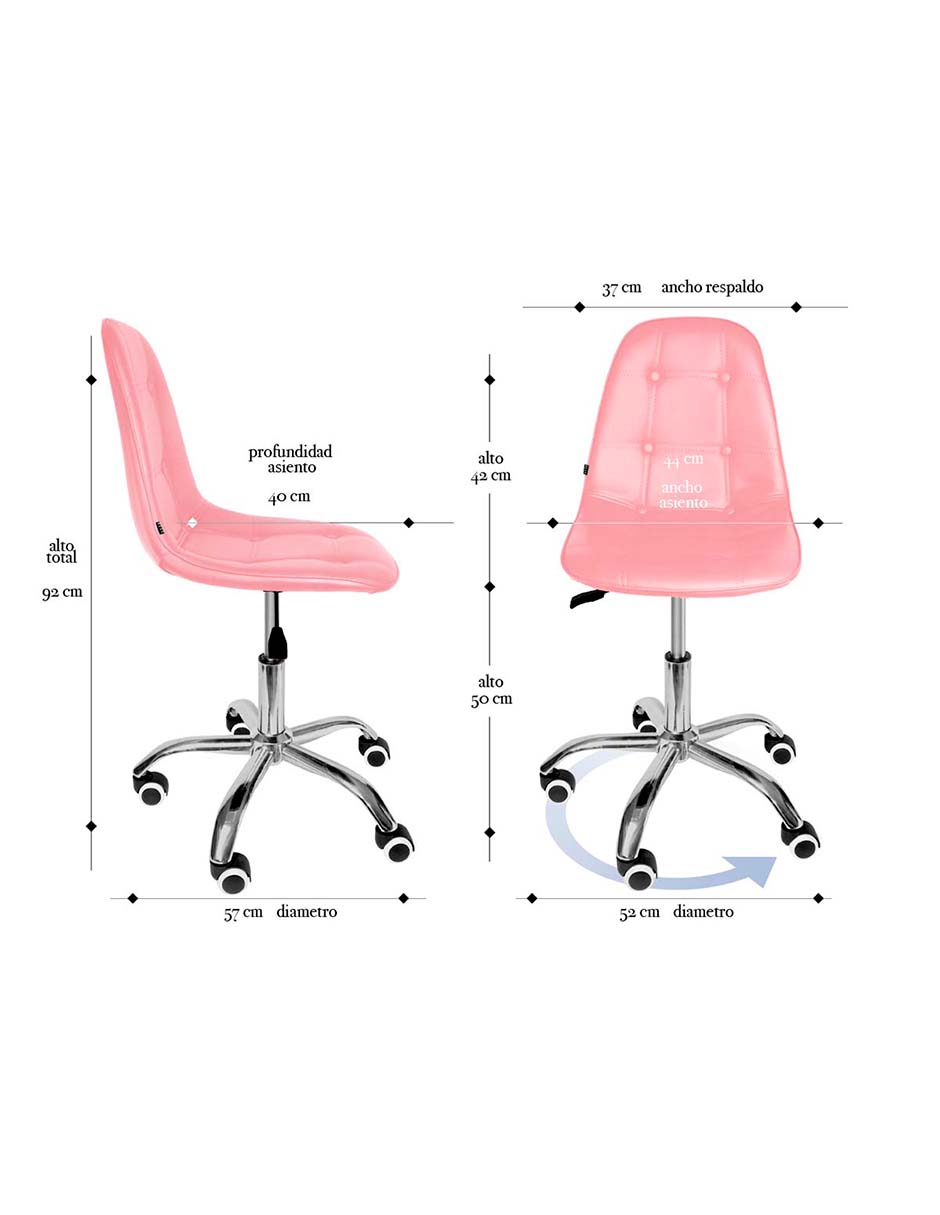 Foto 3 pulgar | Silla de Oficina Vinipiel Rosa Ergonómica Set 2 Piezas
