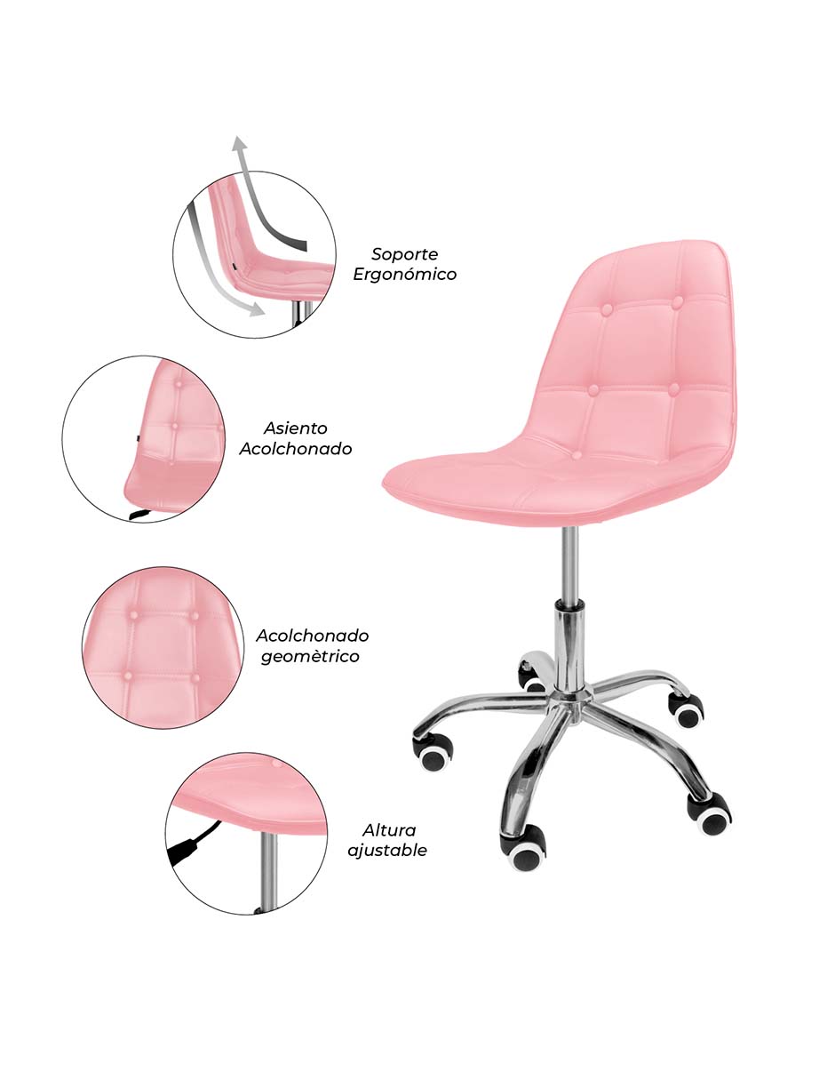 Foto 4 pulgar | Silla de Oficina Vinipiel Rosa Ergonómica Set 2 Piezas
