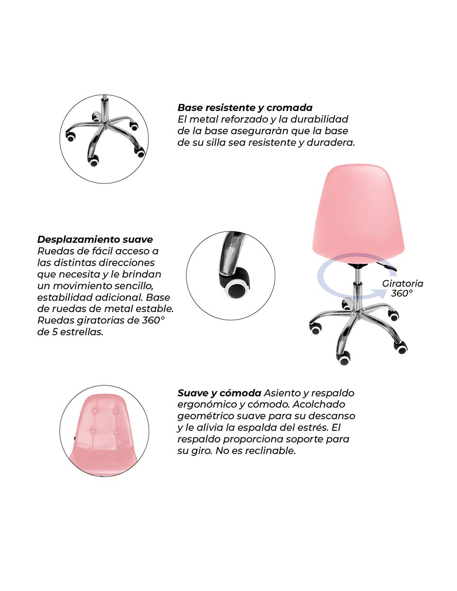 Foto 5 pulgar | Silla de Oficina Vinipiel Rosa Ergonómica Set 2 Piezas
