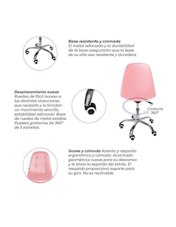 Foto 4 | Silla de Oficina Vinipiel Rosa Ergonómica Set 2 Piezas