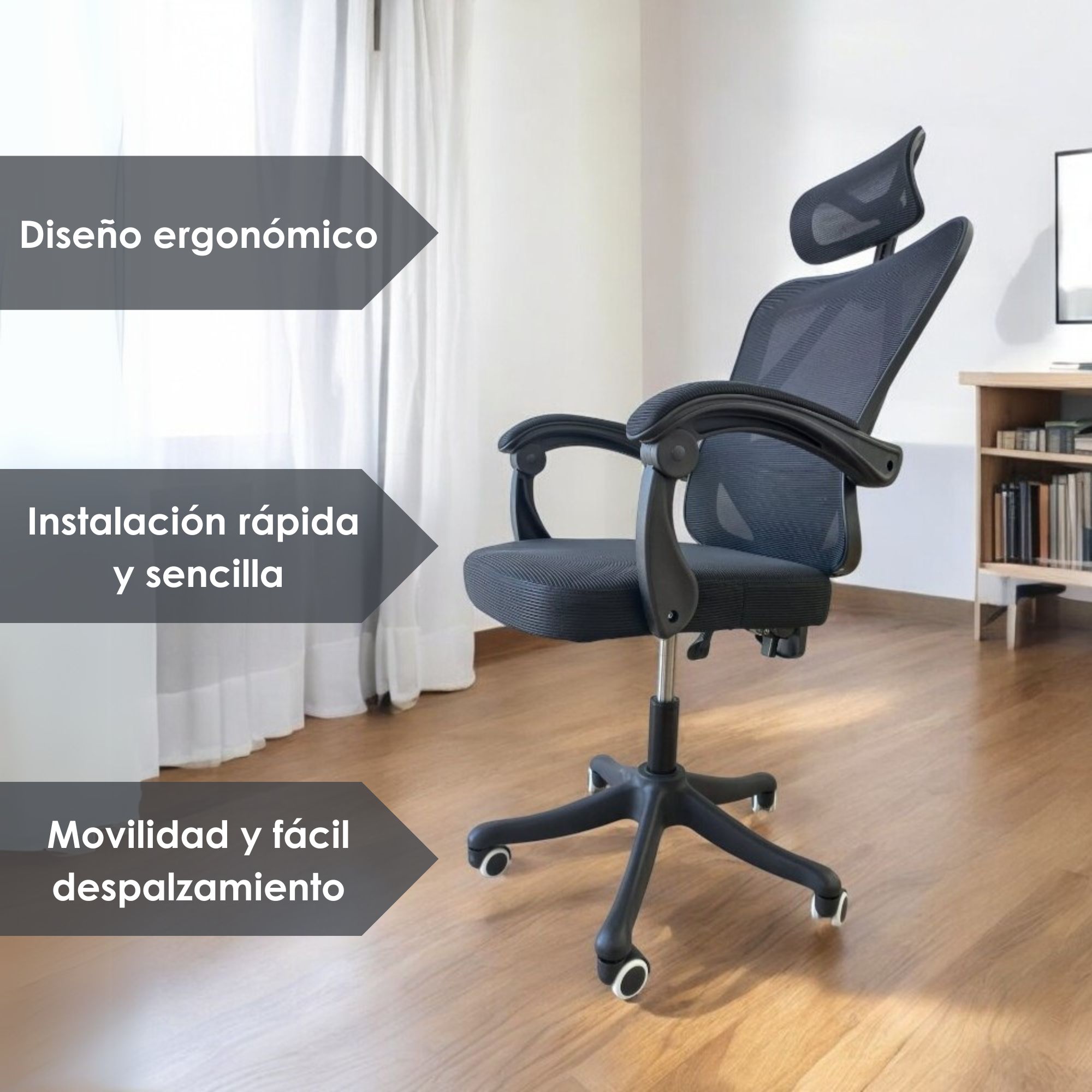 Foto 3 | Silla Ergonómica con Soporte Lumbar Ajustable Negro