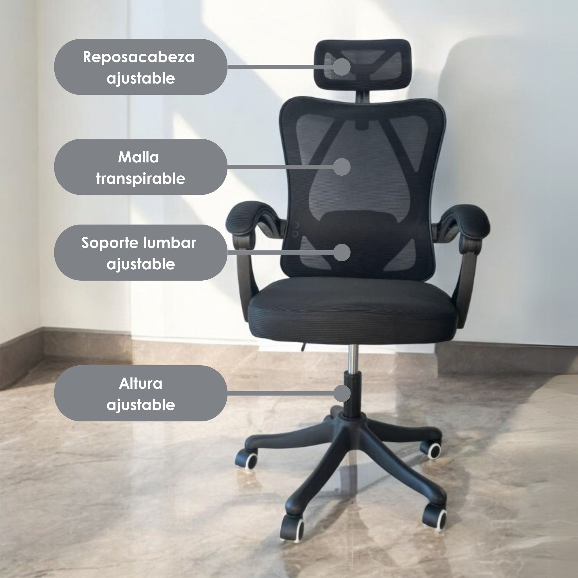 Foto 7 pulgar | Silla Ergonómica con Soporte Lumbar Ajustable Negro