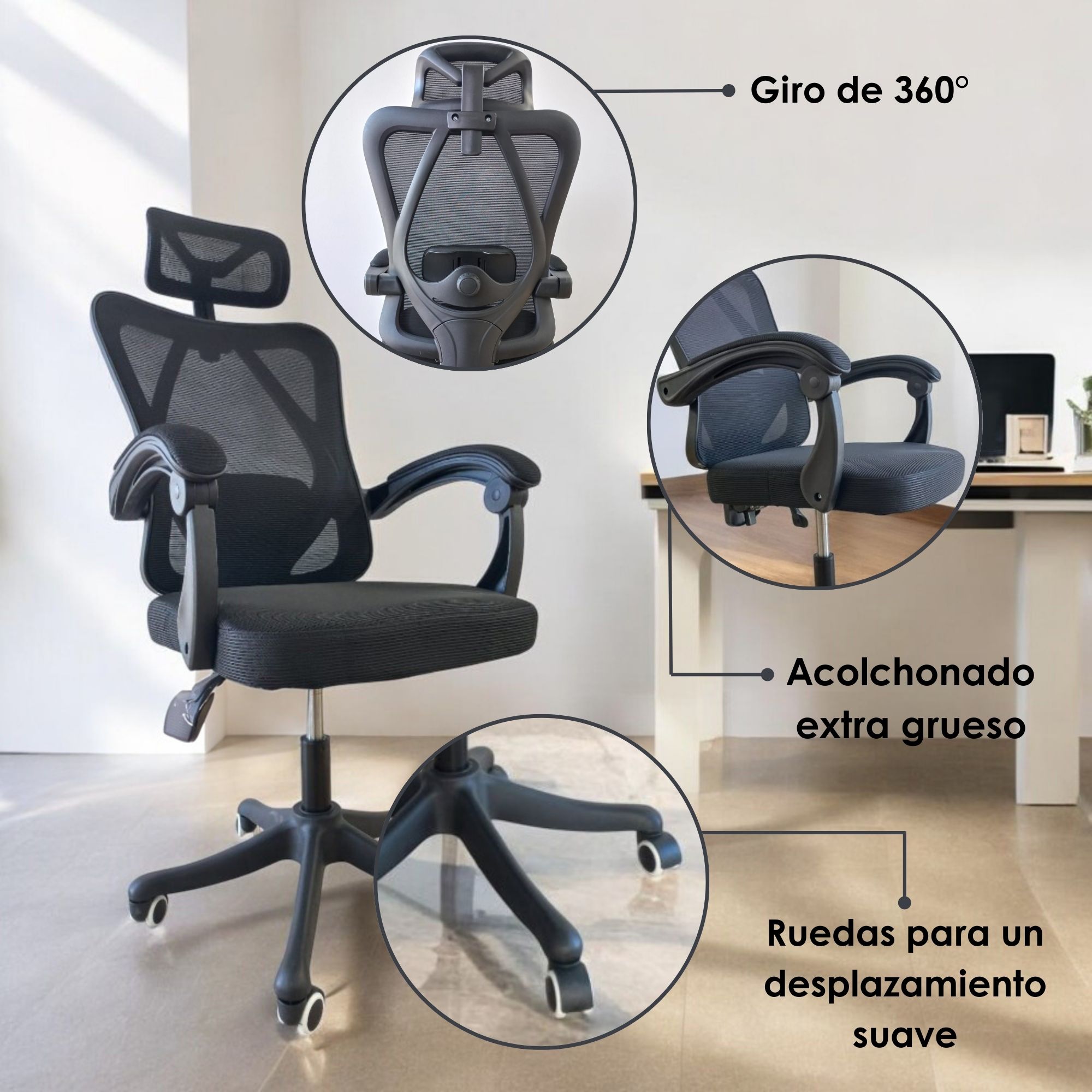 Foto 8 pulgar | Silla Ergonómica con Soporte Lumbar Ajustable Negro