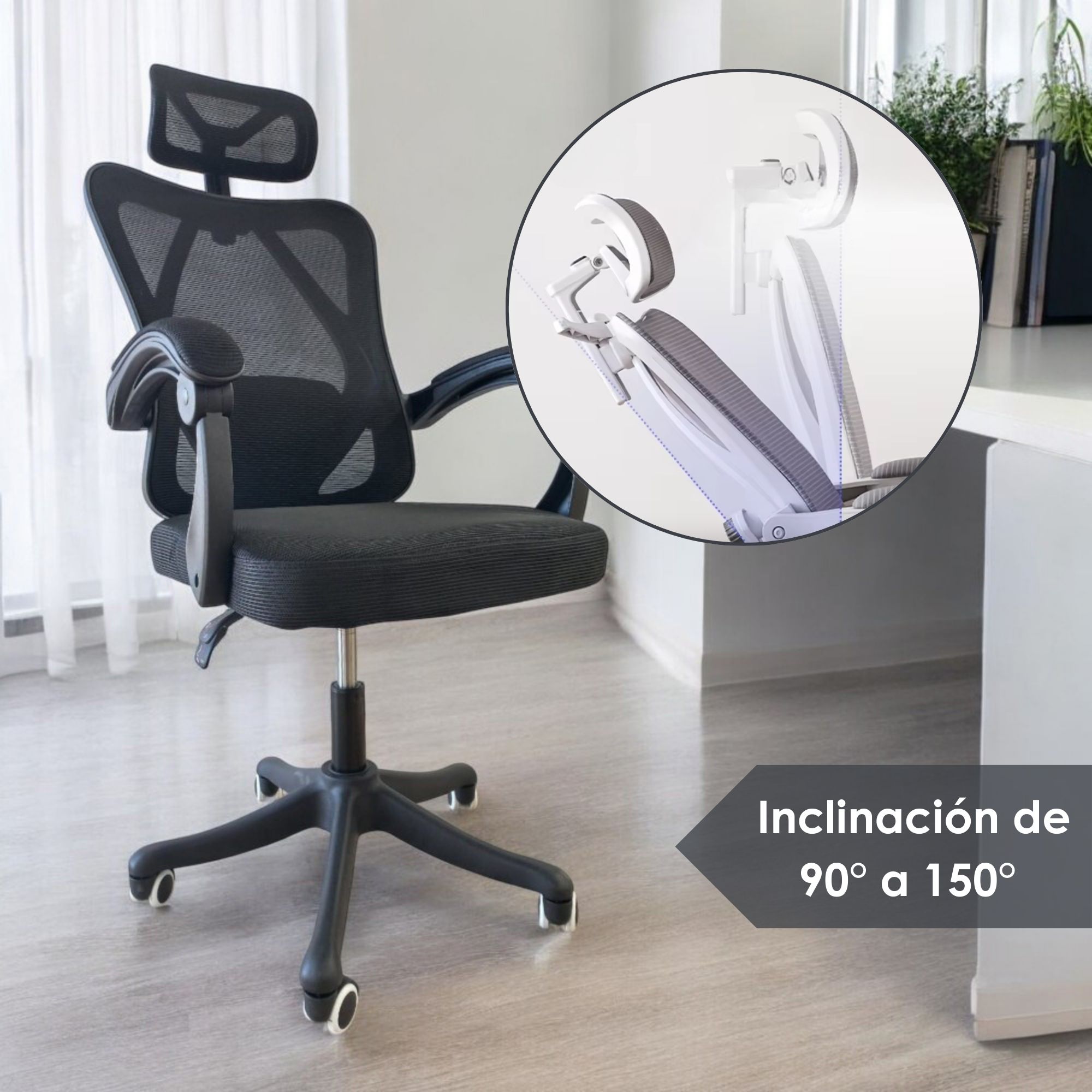 Foto 8 | Silla Ergonómica con Soporte Lumbar Ajustable Negro