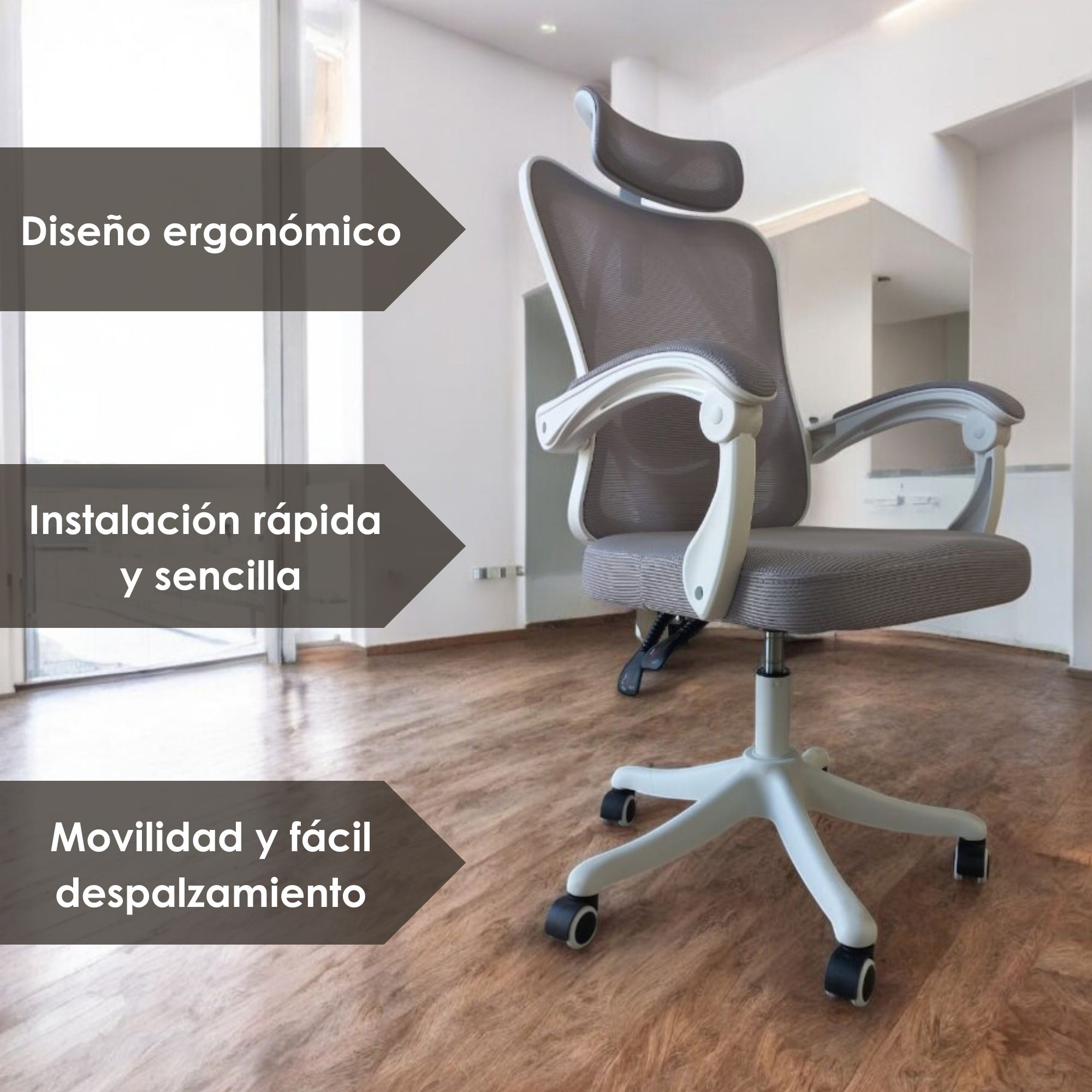 Foto 3 | Silla de Oficina Ergonómica con Soporte Lumbar Ajustable Blanco