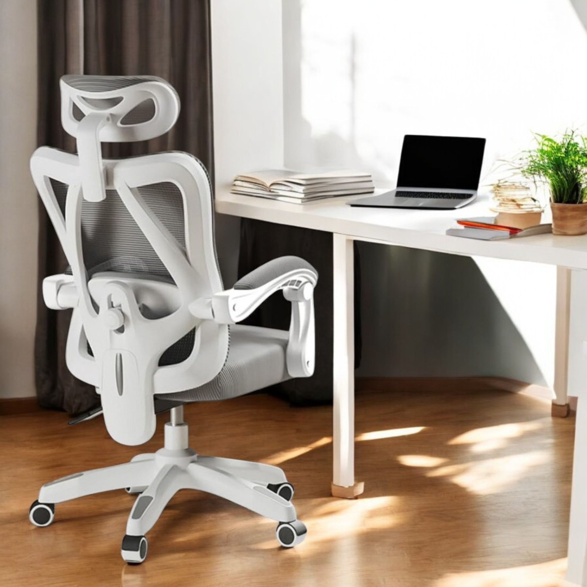 Foto 4 | Silla de Oficina Ergonómica con Soporte Lumbar Ajustable Blanco