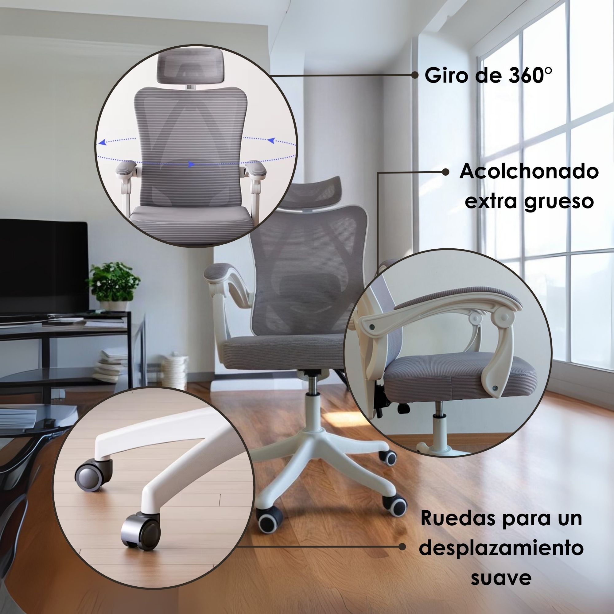 Foto 8 pulgar | Silla de Oficina Ergonómica con Soporte Lumbar Ajustable Blanco