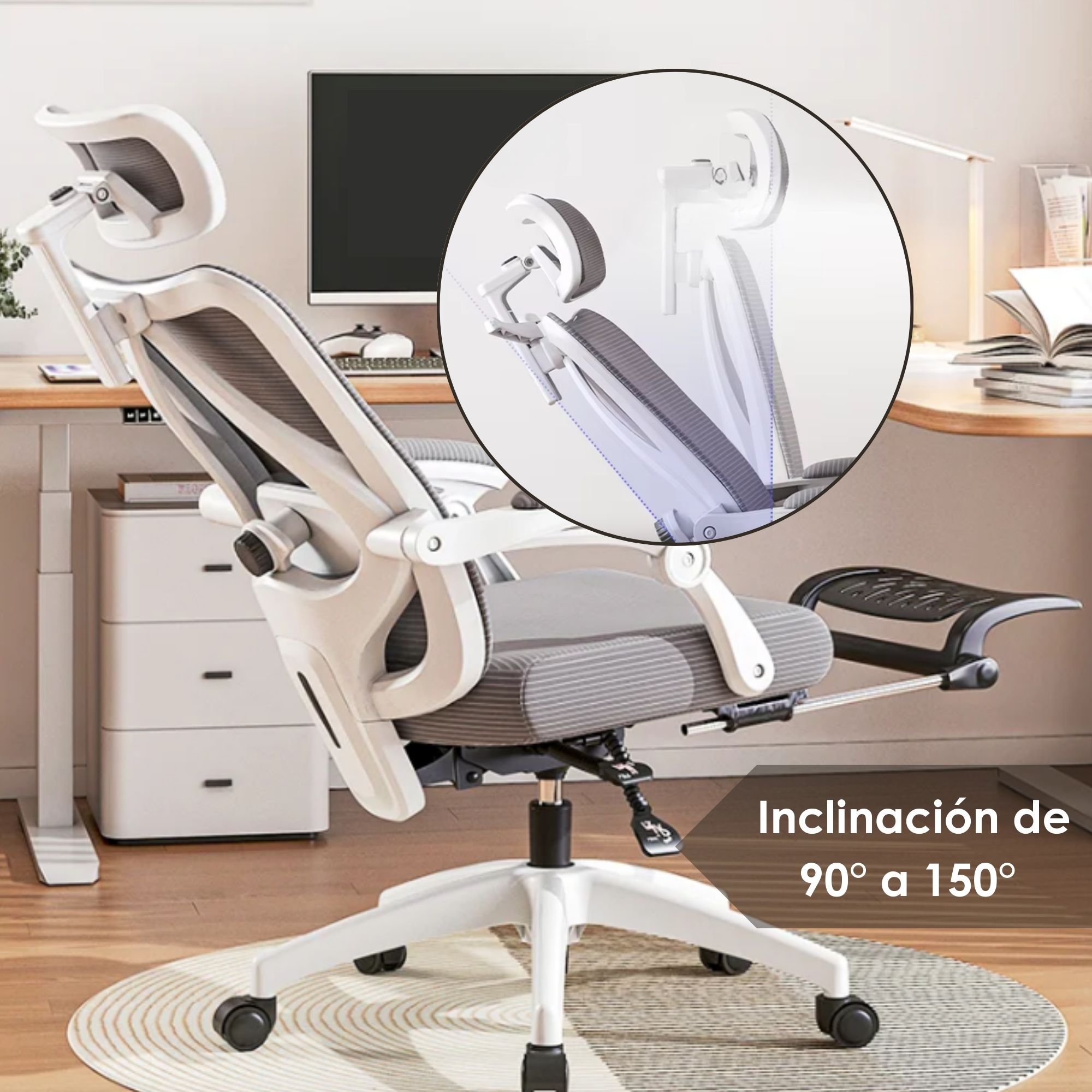 Foto 8 | Silla de Oficina Ergonómica con Soporte Lumbar Ajustable Blanco
