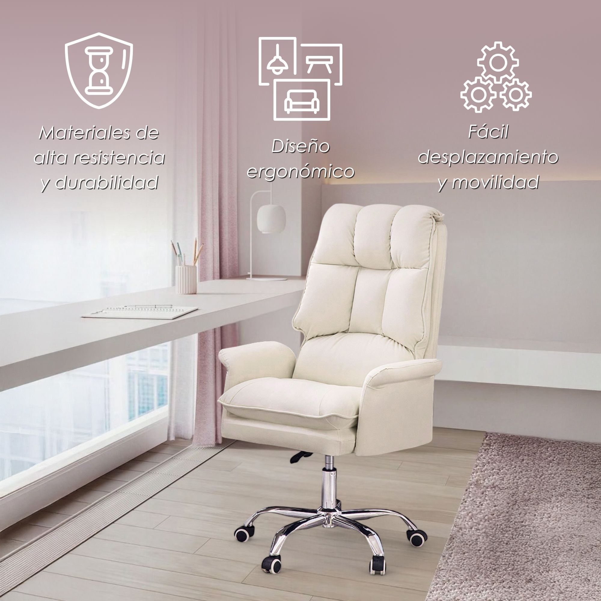 Foto 4 pulgar | Silla Para Oficina Acolchada Blanca