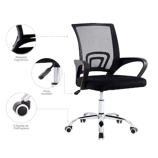 Foto 3 | Silla De Oficina Ergonómica Negra Con Malla Transpirable Y Base Metálica – Comodidad Y Resistencia Para Uso Diario