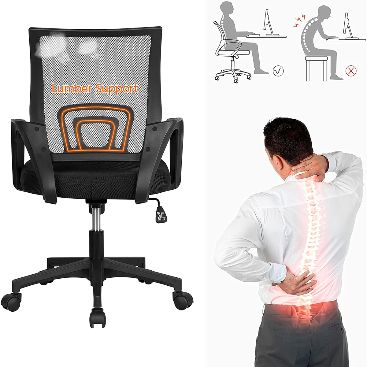 Foto 6 pulgar | Silla De Oficina Ergonómica Negra Con Malla Transpirable Y Base Metálica – Comodidad Y Resistencia Para Uso Diario