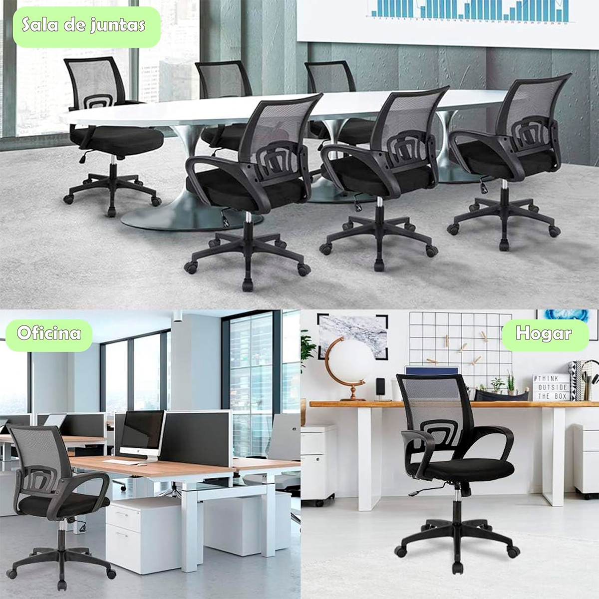 Foto 7 pulgar | Silla De Oficina Ergonómica Negra Con Malla Transpirable Y Base Metálica – Comodidad Y Resistencia Para Uso Diario