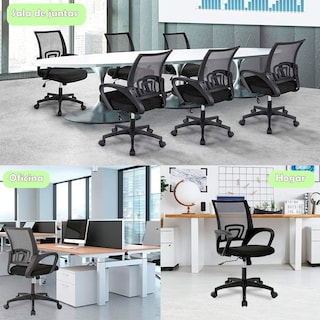 Foto 6 | Silla De Oficina Ergonómica Negra Con Malla Transpirable Y Base Metálica – Comodidad Y Resistencia Para Uso Diario