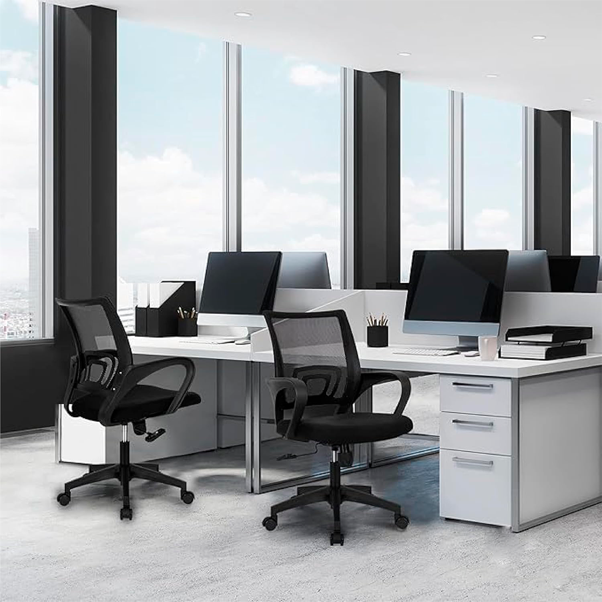 Foto 7 | Silla De Oficina Ergonómica Negra Con Malla Transpirable Y Base Metálica – Comodidad Y Resistencia Para Uso Diario