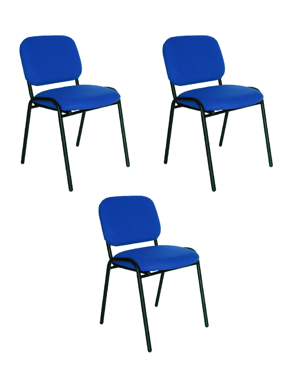 Offiho Set De 3 Sillas Para Oficina, Sala De Espera, Consultorio Con Tapiz De Tela Color Azul