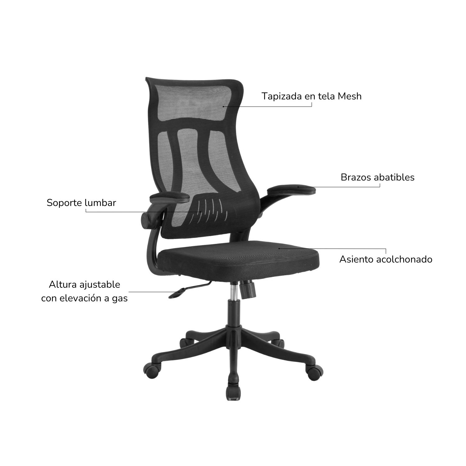 Foto 4 | Silla Oficina Ergonomus Bm-1073 Ergonómica Apoyabrazos Abatibles Negra