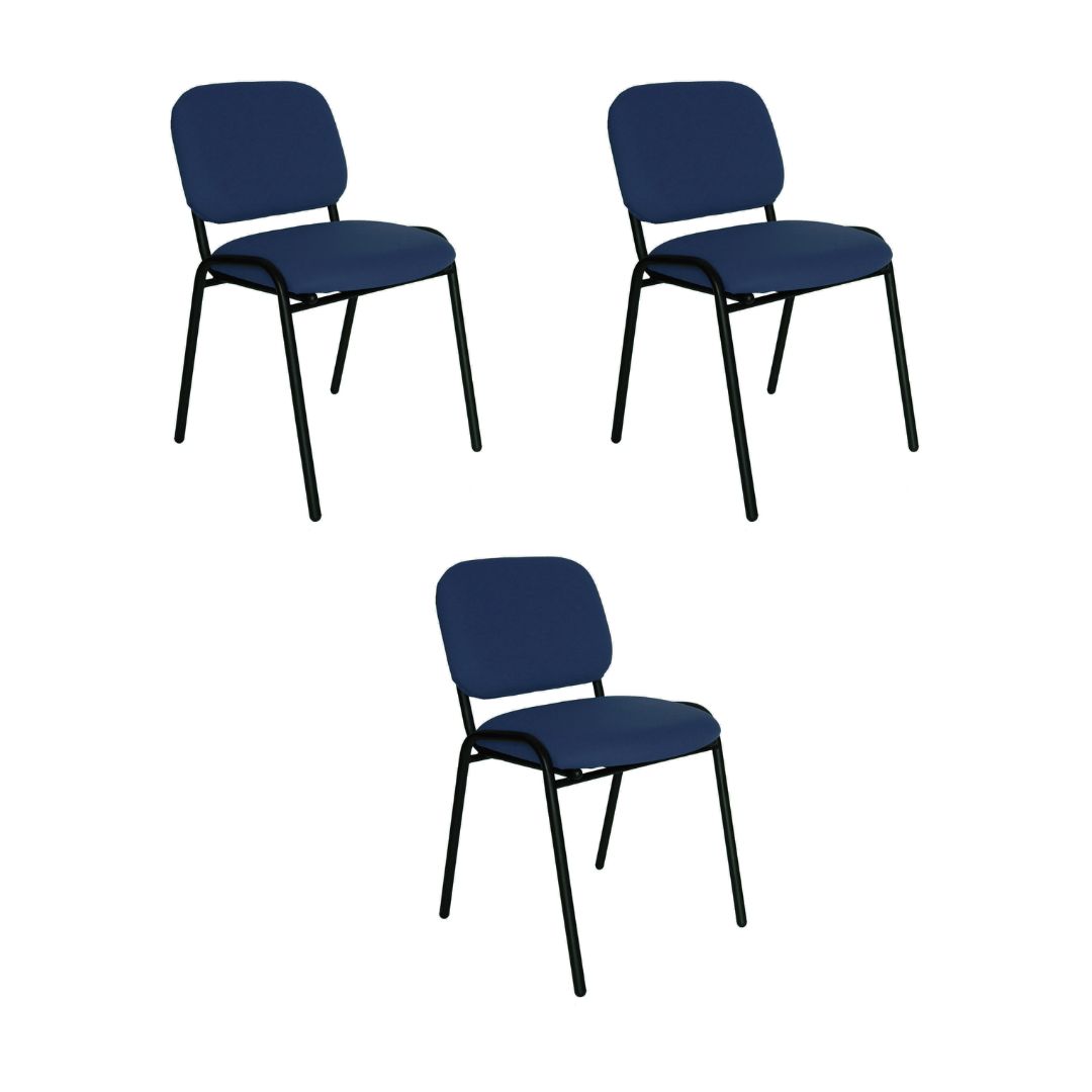Foto 1 | Offiho Set De 3 Sillas Para Oficina, Sala De Espera, Consultorio Con Tapiz De Tela Color Azul Marino