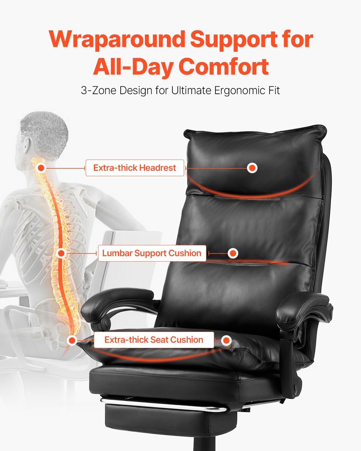 Foto 3 pulgar | Silla De Oficina Vevor Executive Con Reposapiés De 181,44 Kg De Capacidad - Venta Internacional.