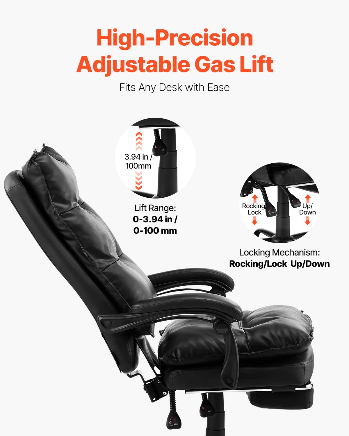 Foto 7 pulgar | Silla De Oficina Vevor Executive Con Reposapiés De 181,44 Kg De Capacidad - Venta Internacional.