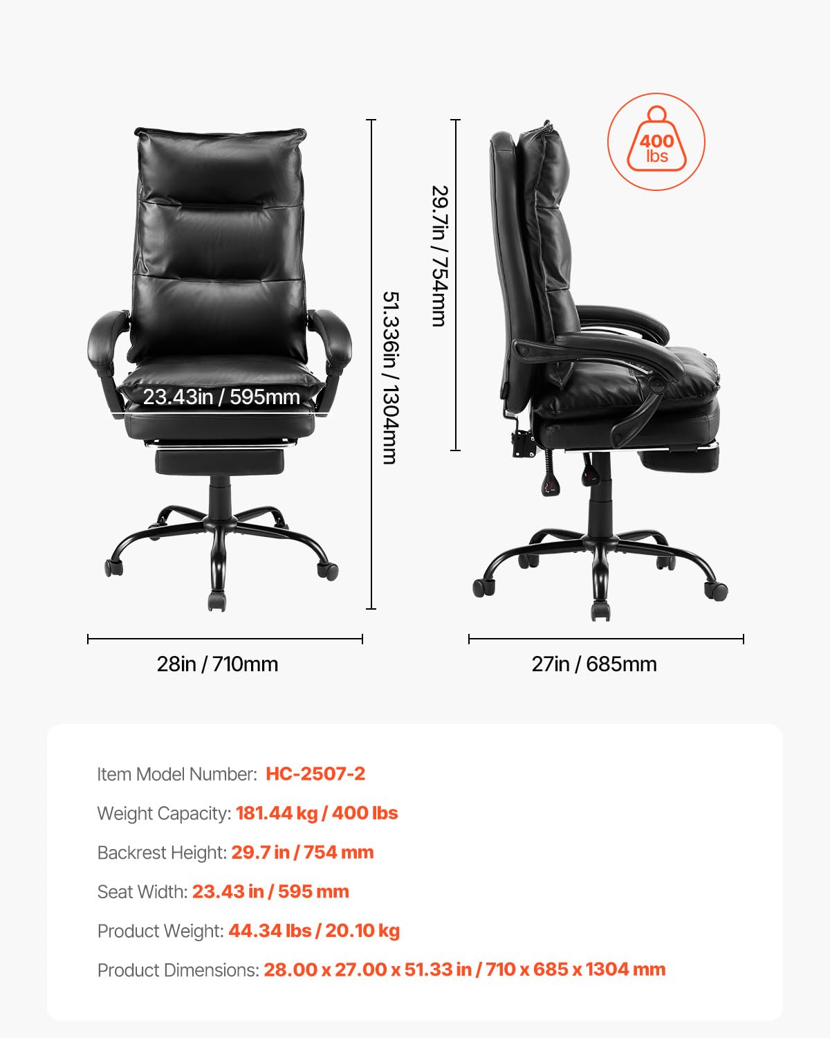 Foto 8 pulgar | Silla De Oficina Vevor Executive Con Reposapiés De 181,44 Kg De Capacidad - Venta Internacional.