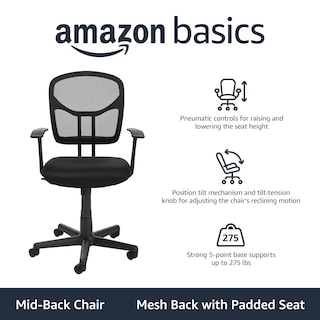 Foto 2 | Silla De Escritorio Amazon Basics De Malla Con Respaldo Medio, Negra - Venta Internacional.