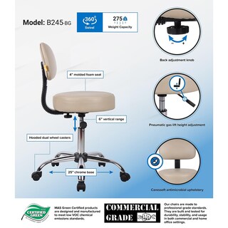 Foto 7 | Taburete Médico Para Spa Boss Office Products Be Well, Color Beige - Venta Internacional.