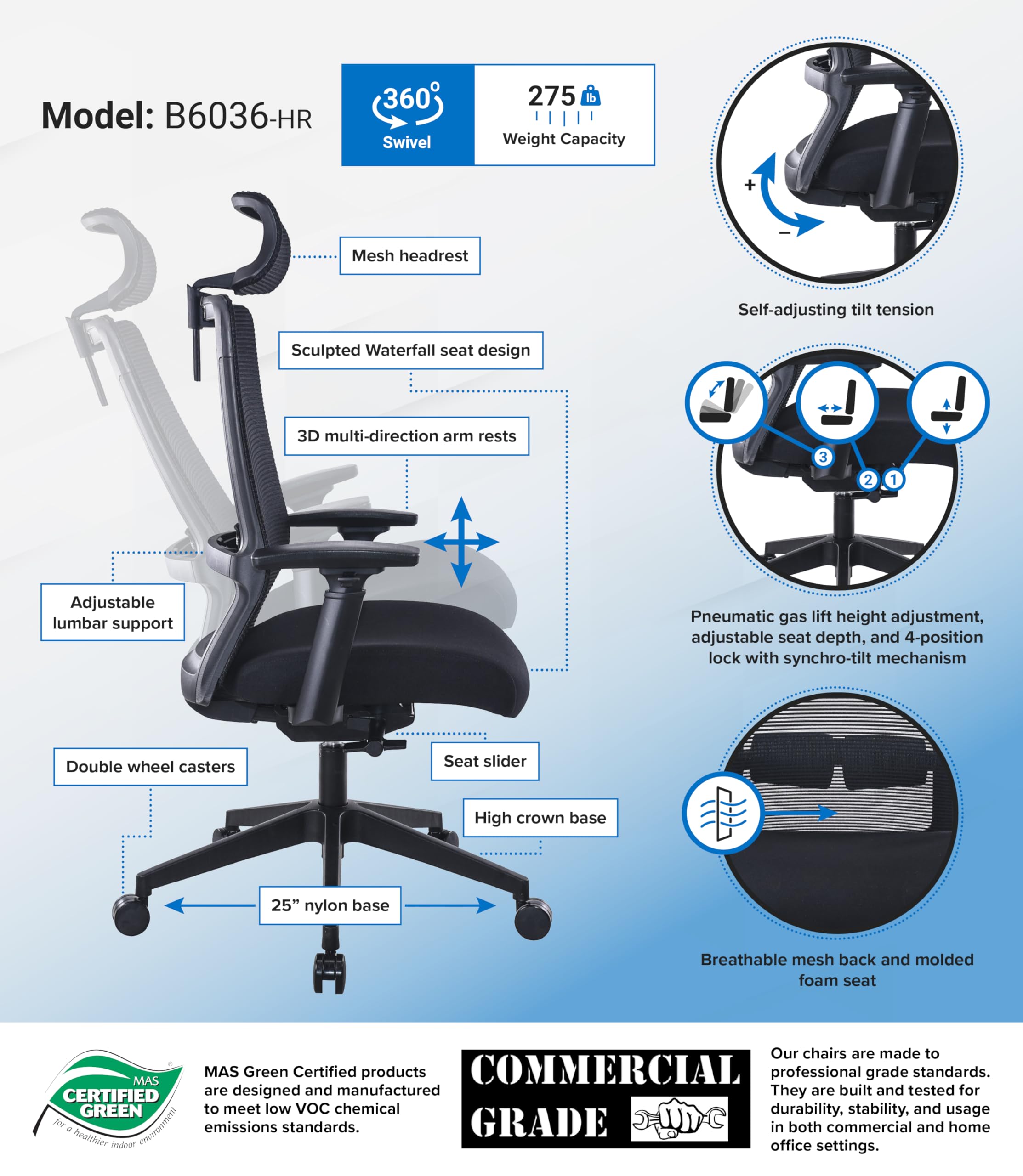 Foto 4 pulgar | Silla De Trabajo Boss Office Products De Malla Con Reposacabezas Negra - Venta Internacional.