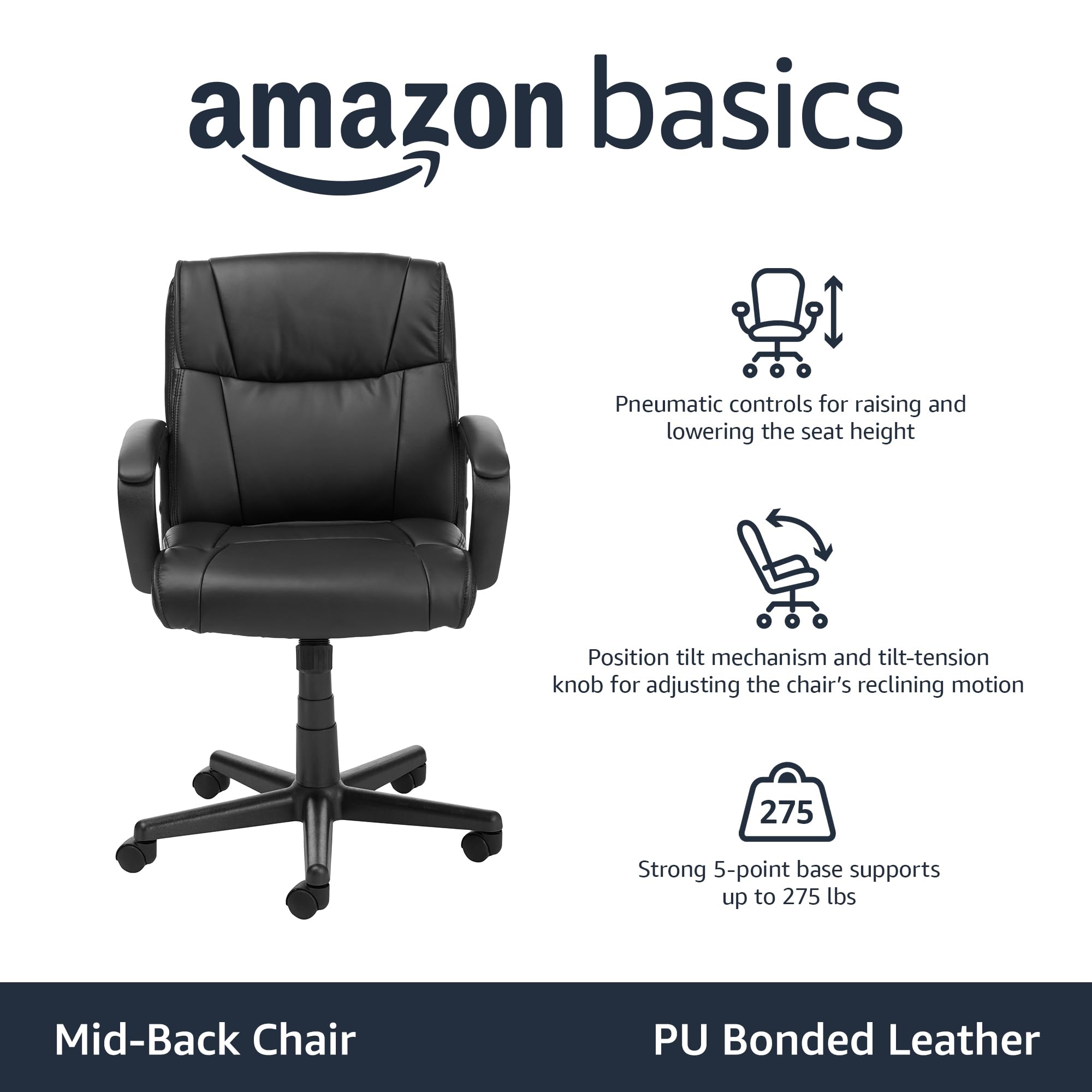 Foto 3 pulgar | Silla De Escritorio Amazon Basics Para Ordenador De Oficina, Acolchada, Negra - Venta Internacional.