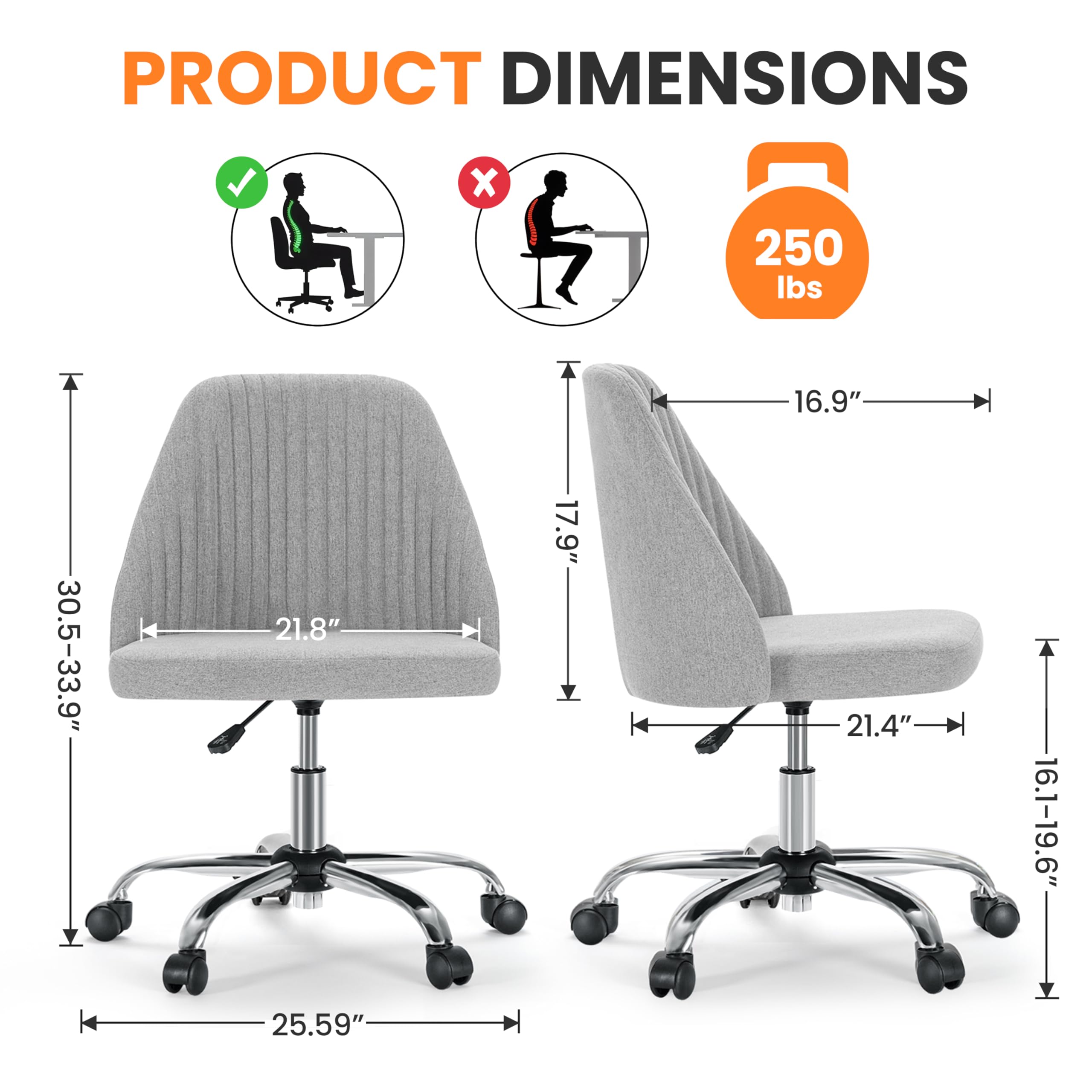 Foto 2 | Silla De Escritorio Simple Deluxe Sin Brazos, Giratoria, Gris - Venta Internacional.
