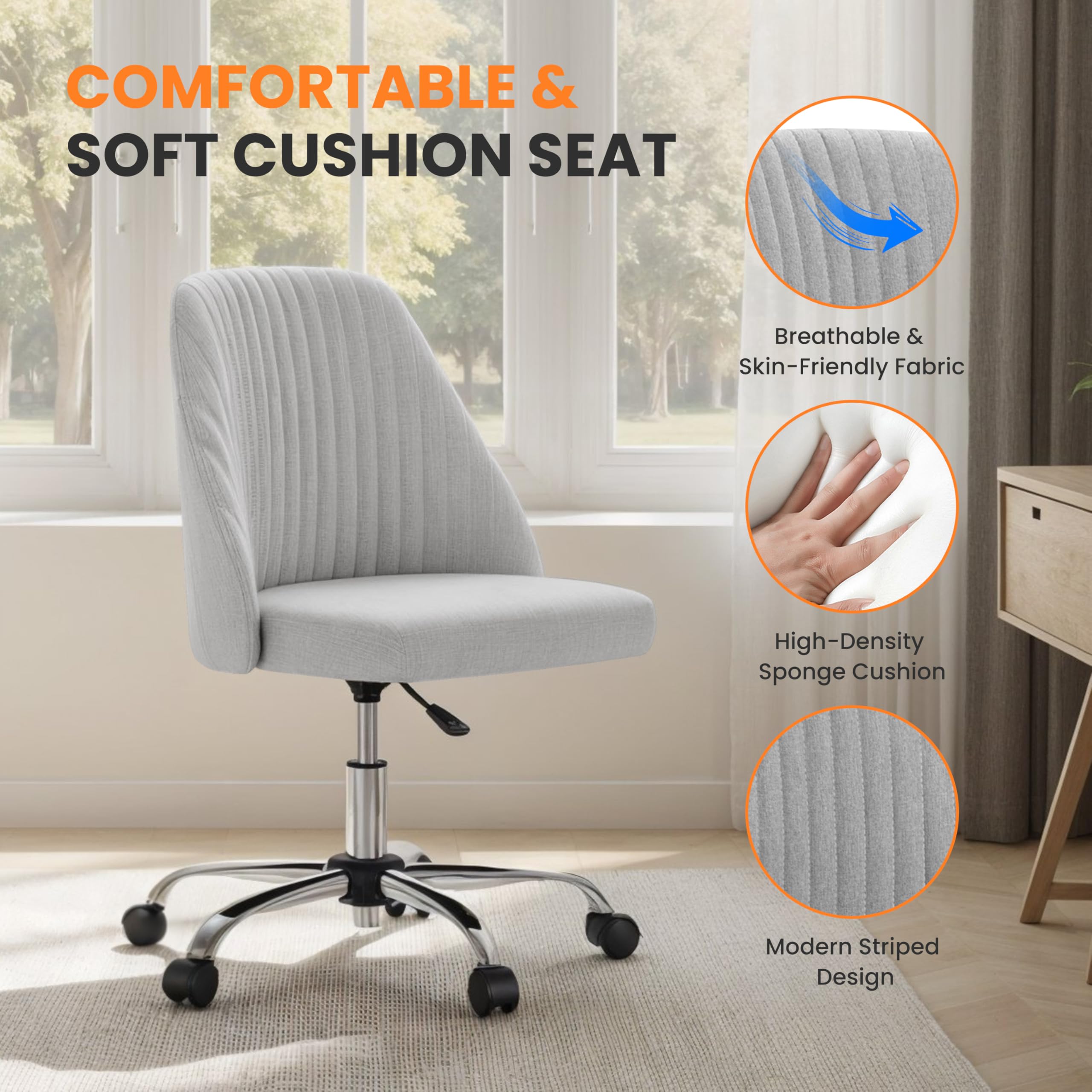 Foto 3 | Silla De Escritorio Simple Deluxe Sin Brazos, Giratoria, Gris - Venta Internacional.