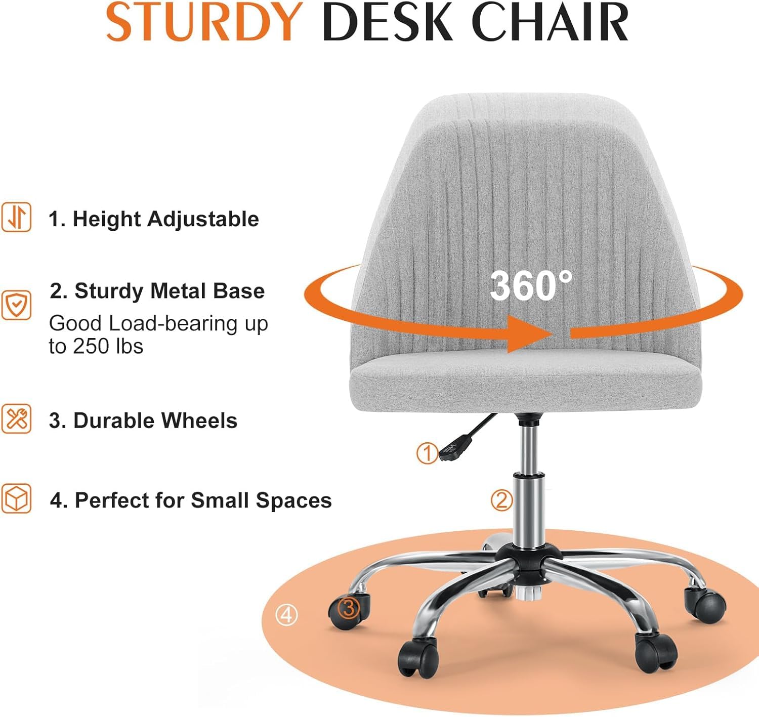 Foto 5 pulgar | Silla De Escritorio Simple Deluxe Sin Brazos, Giratoria, Gris - Venta Internacional.