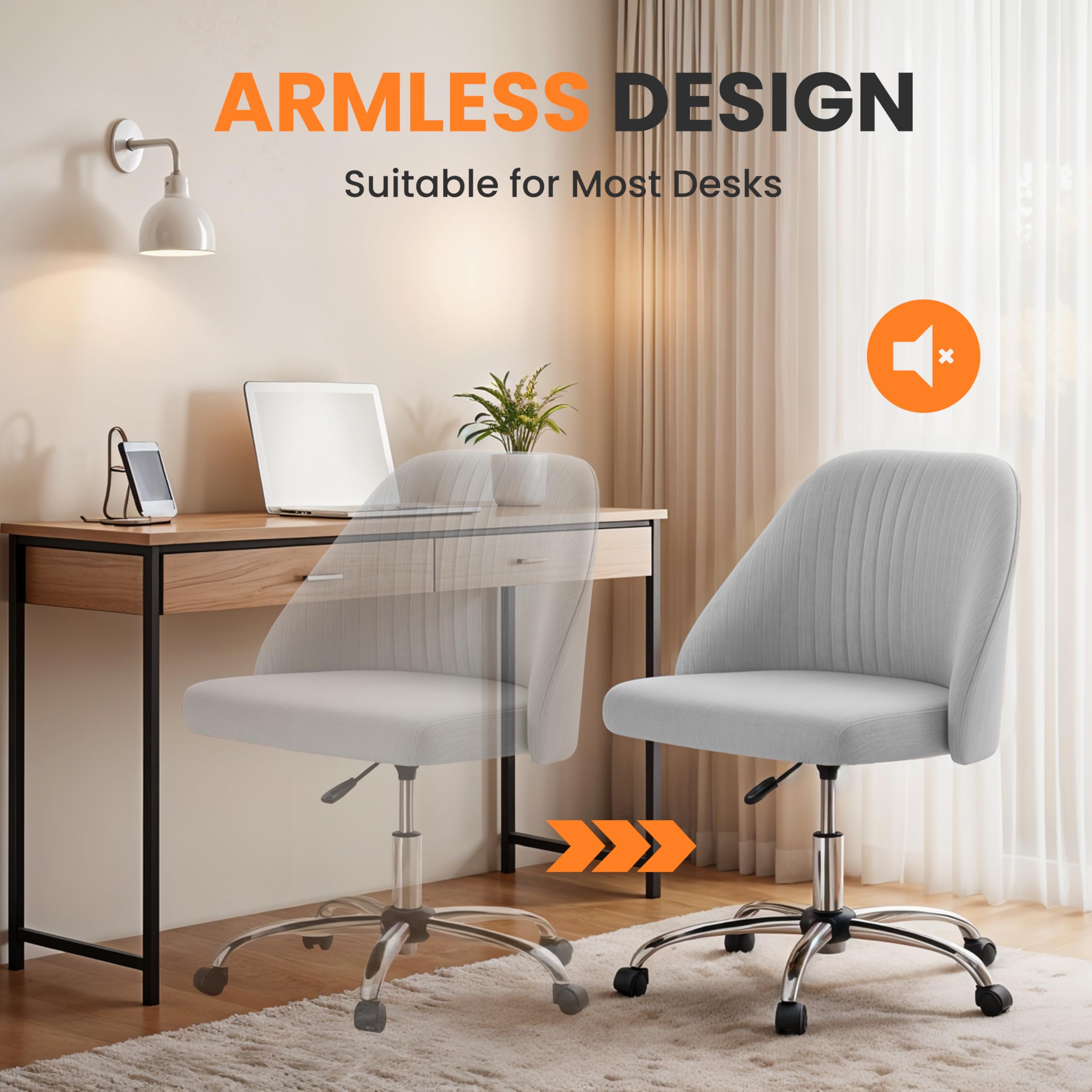 Foto 7 pulgar | Silla De Escritorio Simple Deluxe Sin Brazos, Giratoria, Gris - Venta Internacional.