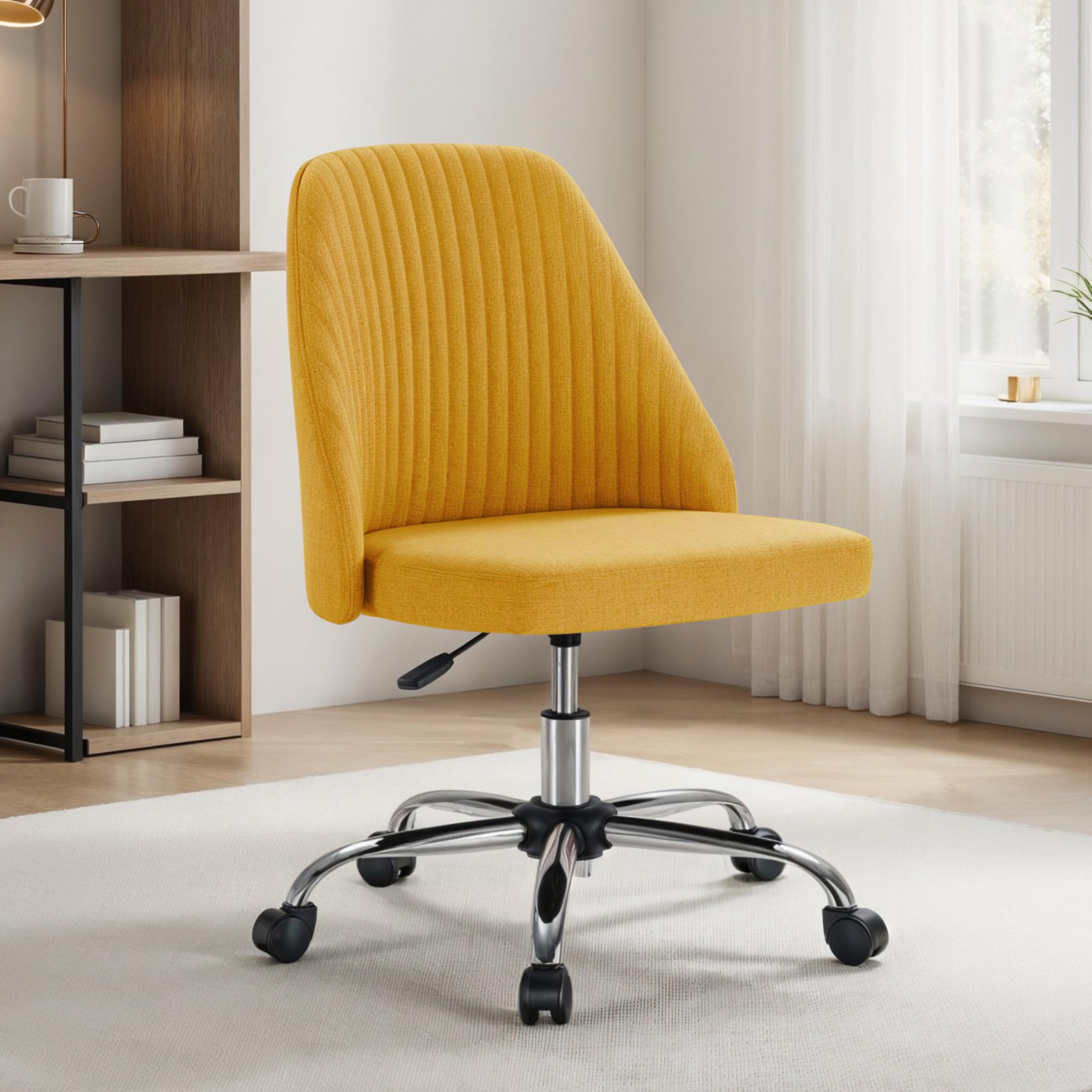 Foto 2 pulgar | Silla De Escritorio Simple Deluxe Sin Brazos Amarilla Con Ruedas - Venta Internacional.