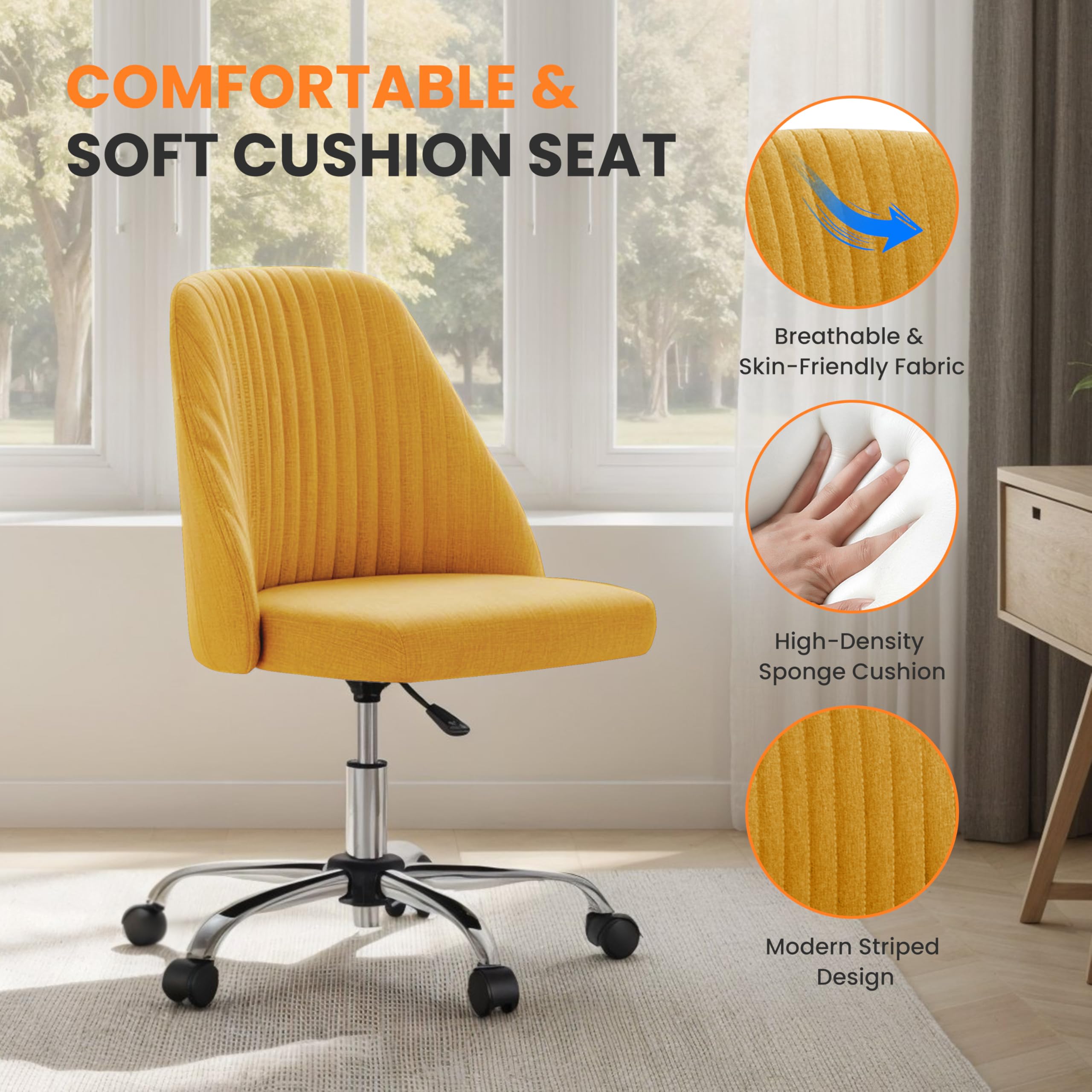 Foto 4 pulgar | Silla De Escritorio Simple Deluxe Sin Brazos Amarilla Con Ruedas - Venta Internacional.