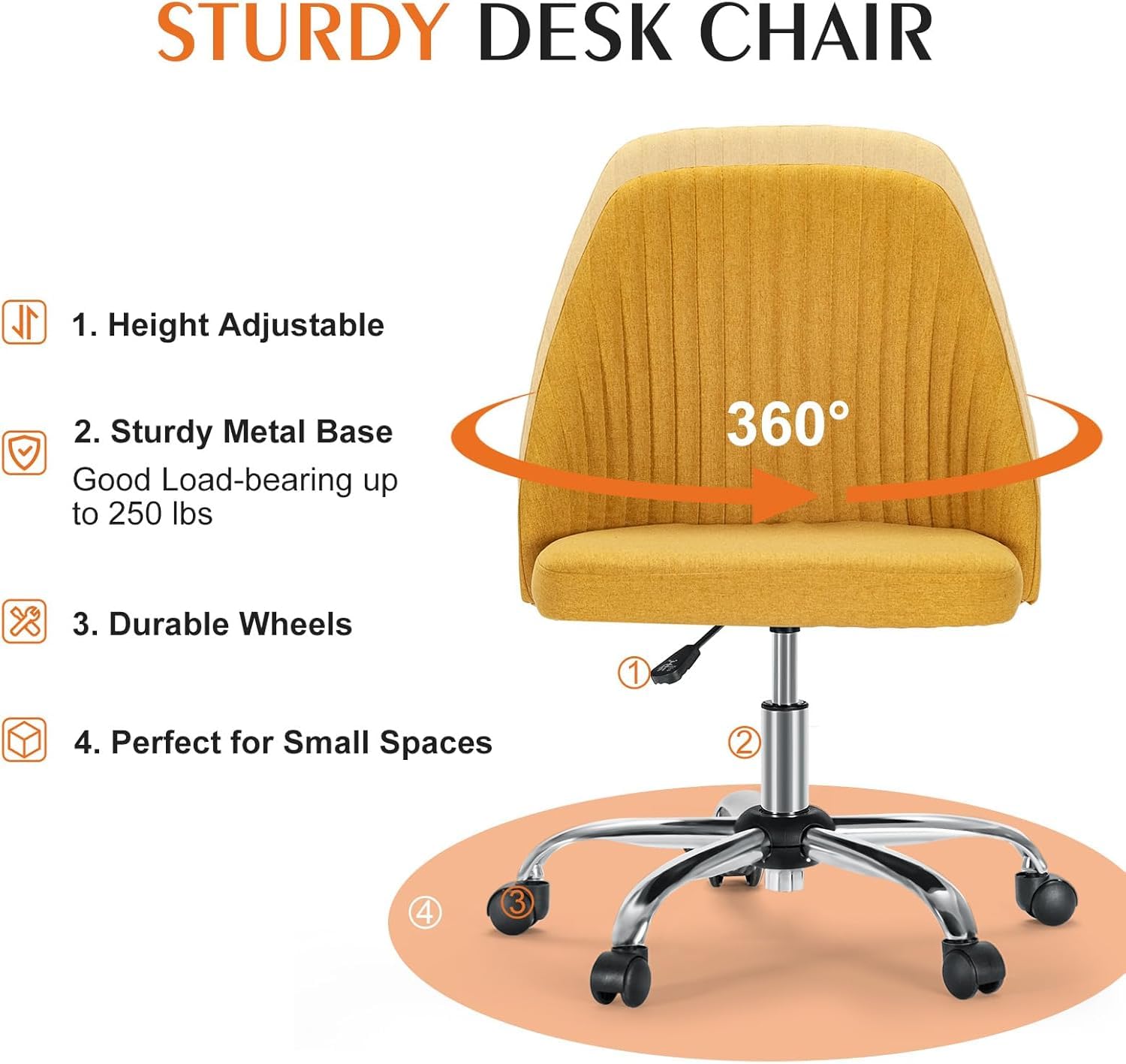 Foto 5 pulgar | Silla De Escritorio Simple Deluxe Sin Brazos Amarilla Con Ruedas - Venta Internacional.