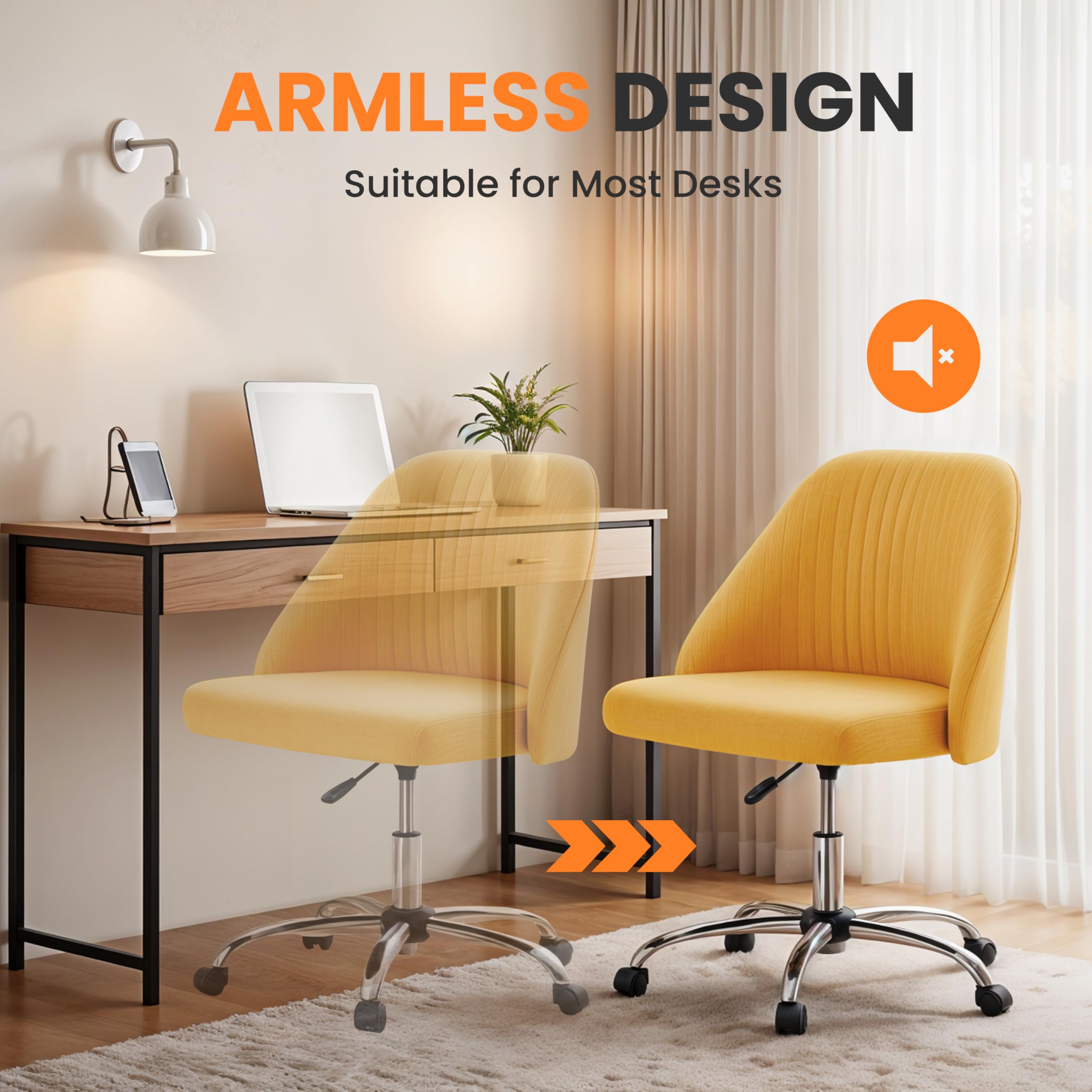Foto 6 | Silla De Escritorio Simple Deluxe Sin Brazos Amarilla Con Ruedas - Venta Internacional.