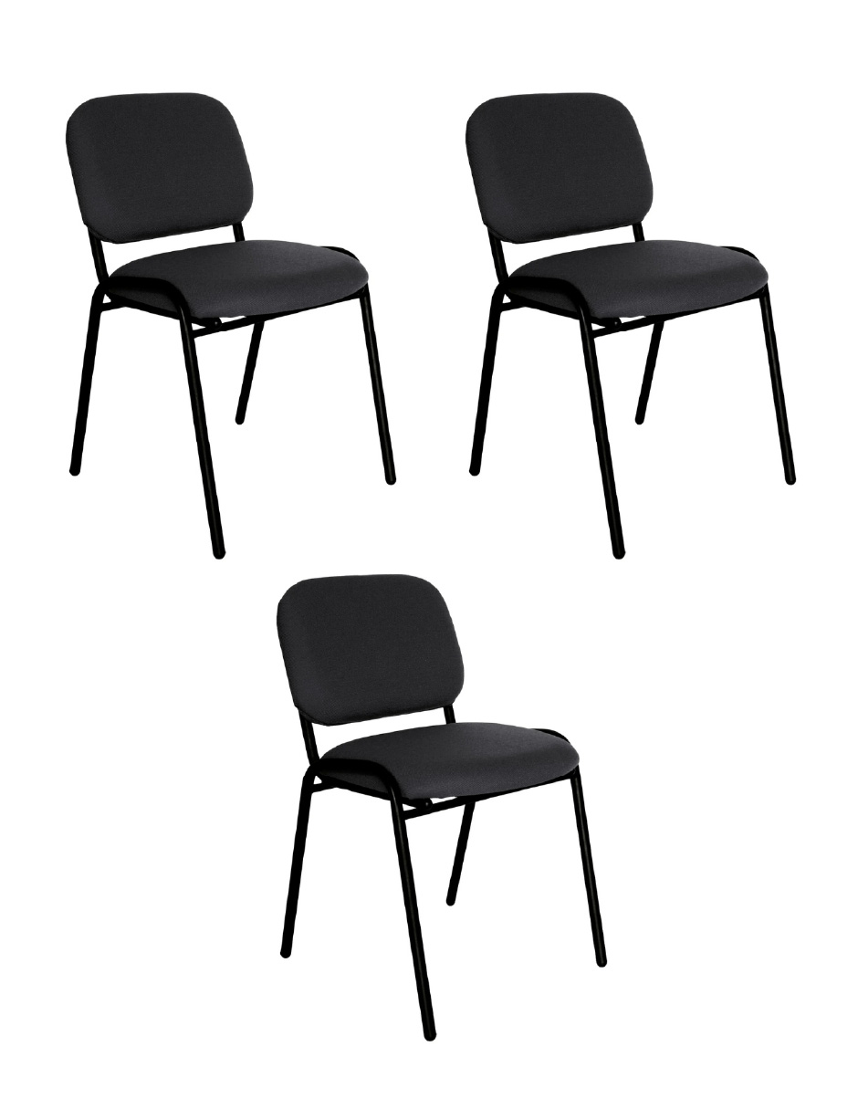 Foto 1 | Offiho Set De 3 Sillas Para Oficina, Sala De Espera, Consultorio Con Tapiz De Tela Color Gris Oxford