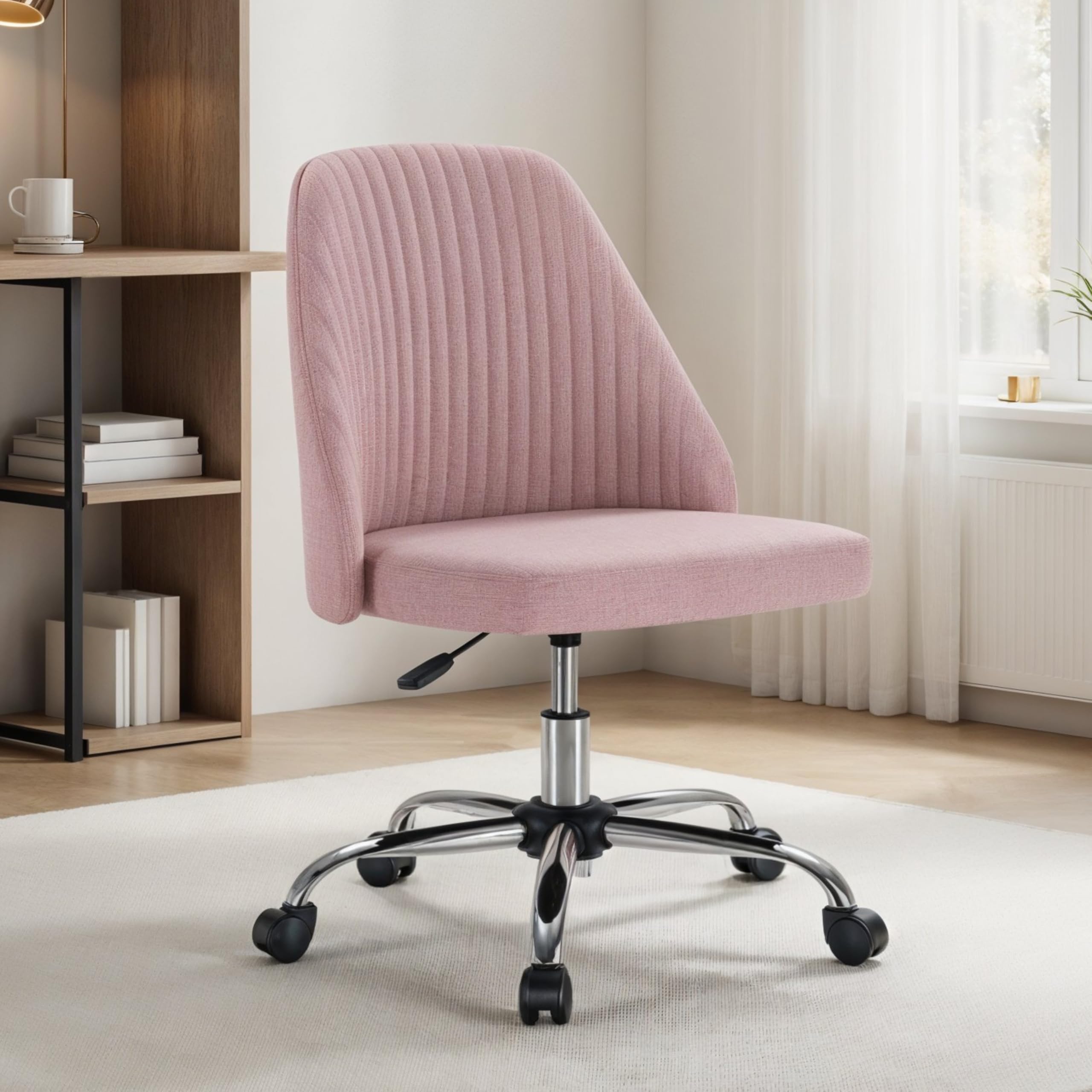Foto 2 pulgar | Silla De Escritorio Simple Deluxe Sin Brazos Rosa Con Ruedas - Venta Internacional.