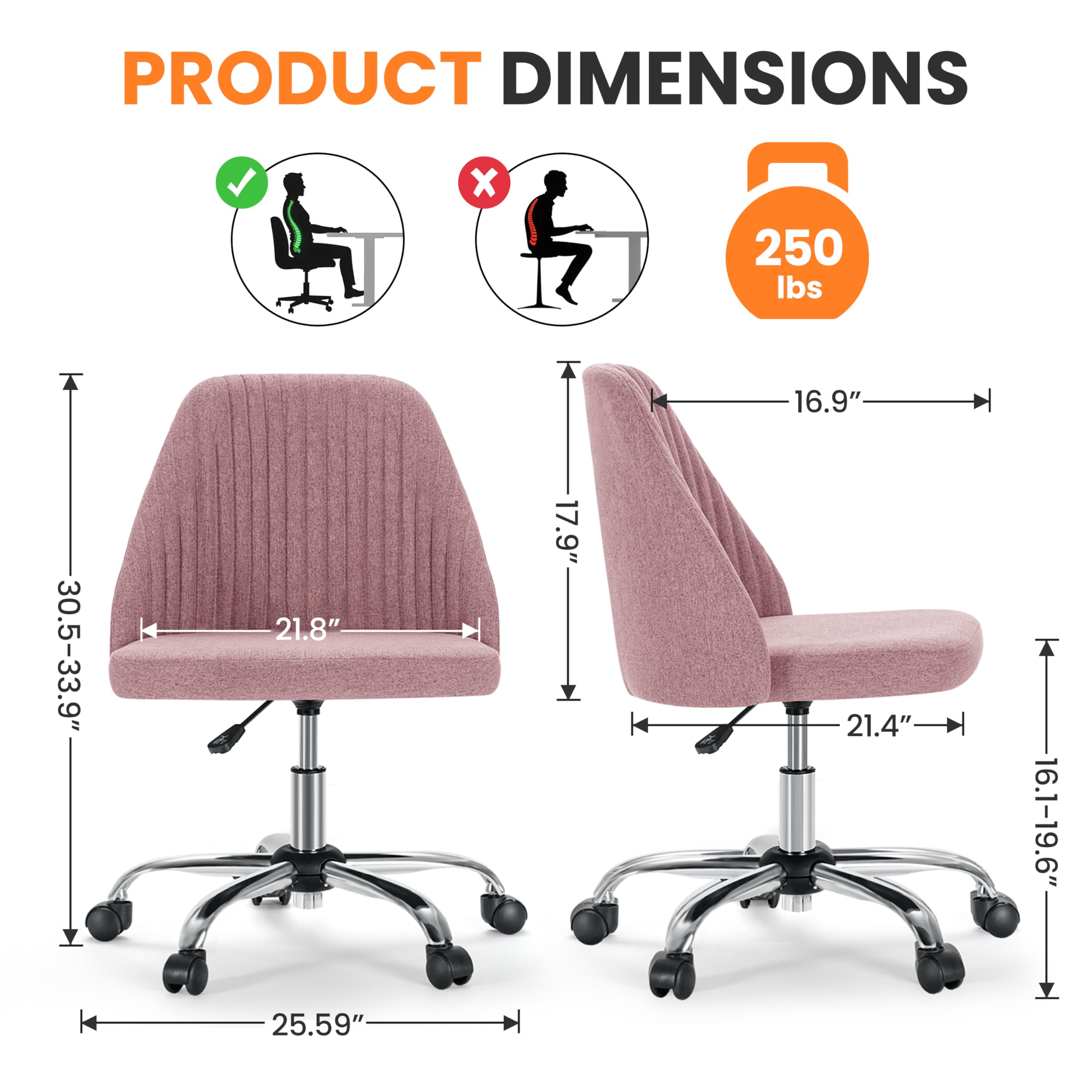 Foto 3 pulgar | Silla De Escritorio Simple Deluxe Sin Brazos Rosa Con Ruedas - Venta Internacional.