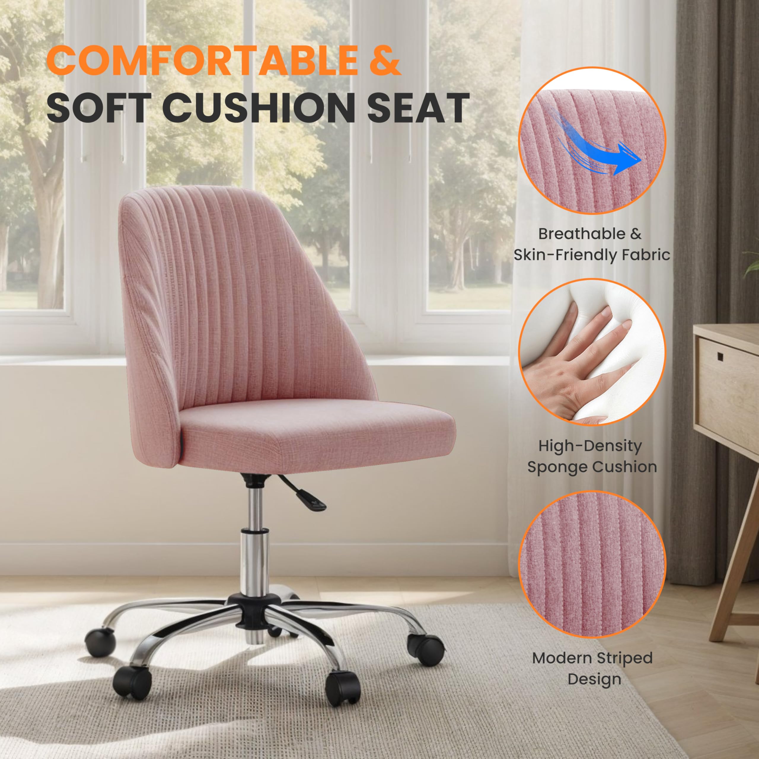 Foto 4 pulgar | Silla De Escritorio Simple Deluxe Sin Brazos Rosa Con Ruedas - Venta Internacional.