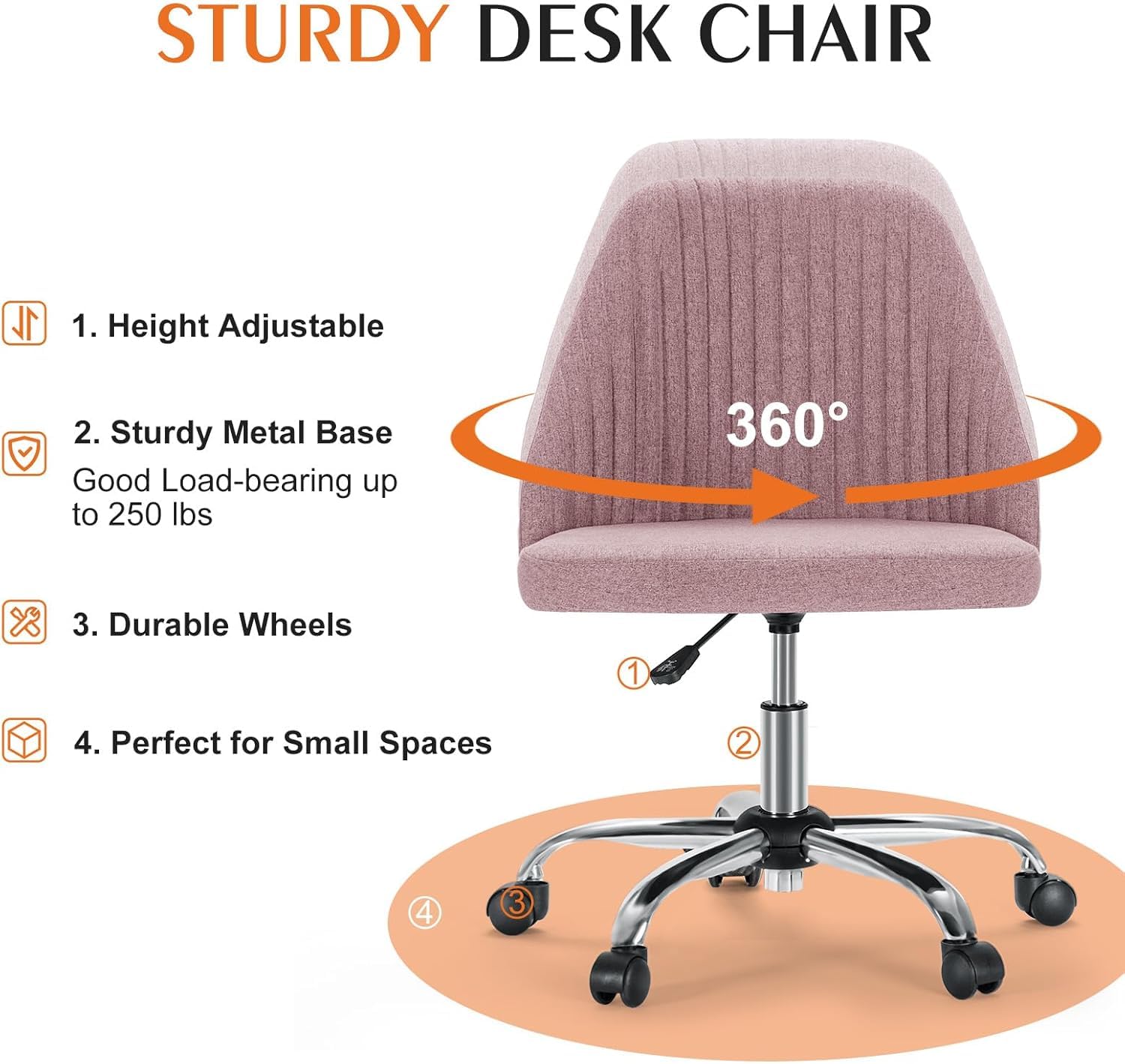 Foto 5 pulgar | Silla De Escritorio Simple Deluxe Sin Brazos Rosa Con Ruedas - Venta Internacional.