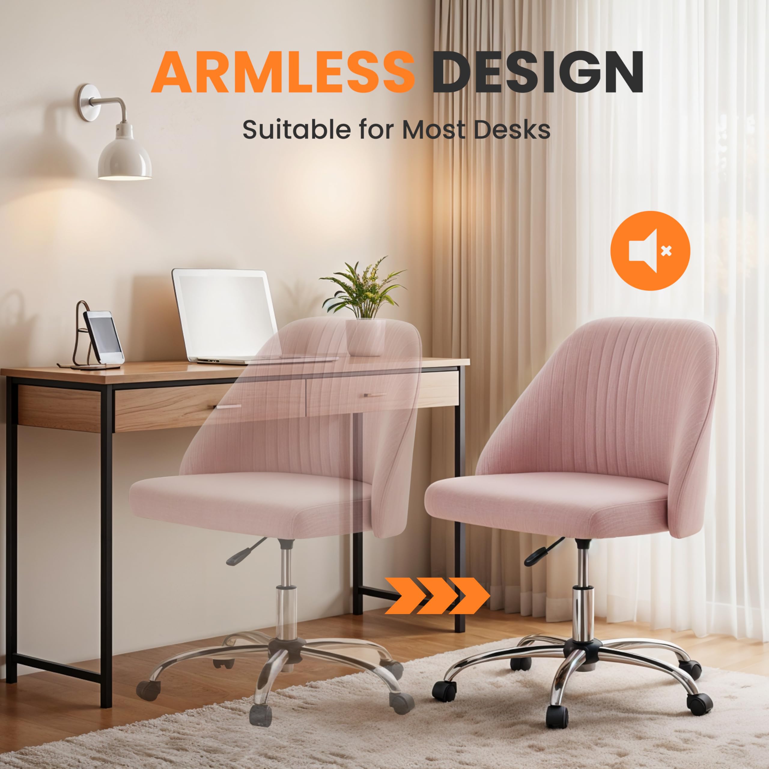 Foto 7 pulgar | Silla De Escritorio Simple Deluxe Sin Brazos Rosa Con Ruedas - Venta Internacional.