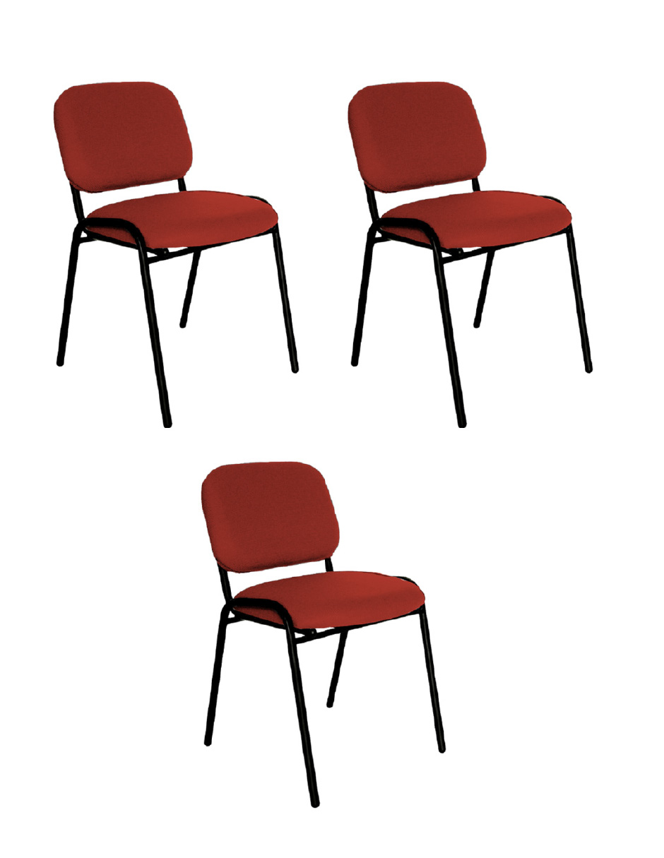 Offiho Set De 3 Sillas Para Oficina, Sala De Espera, Consultorio Con Tapiz De Tela Color Vino