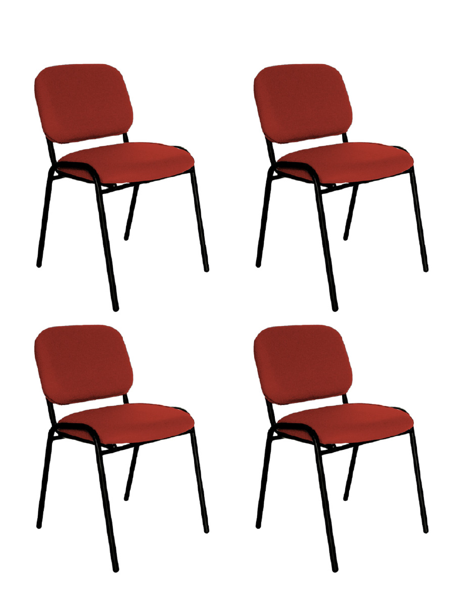 Offiho Set De 4 Sillas Para Oficina, Salas De Espera, Consultorio Con Tapiz De Tela, Color Vino
