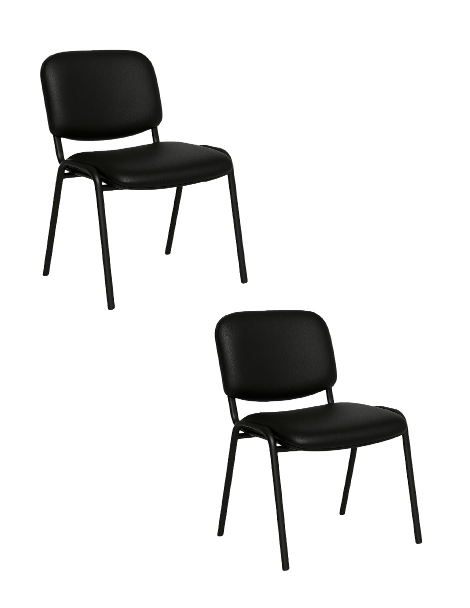 Offiho Set De 2 Sillas Ecovisita Para Oficinas, Salas De Espera O Consultorios Con Tapiz Vinil Piel Negro